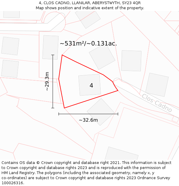 4, CLOS CADNO, LLANILAR, ABERYSTWYTH, SY23 4QR: Plot and title map