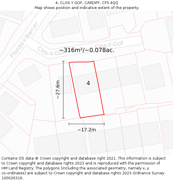 4, CLOS Y GOF, CARDIFF, CF5 4QQ: Plot and title map