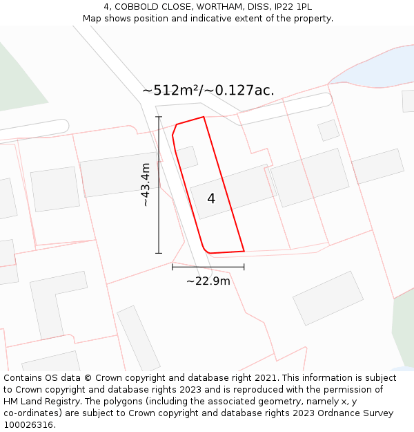 4, COBBOLD CLOSE, WORTHAM, DISS, IP22 1PL: Plot and title map