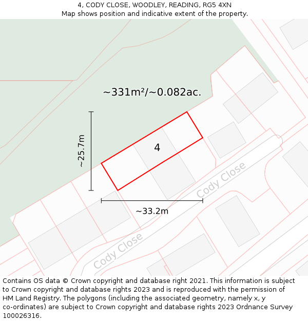 4, CODY CLOSE, WOODLEY, READING, RG5 4XN: Plot and title map