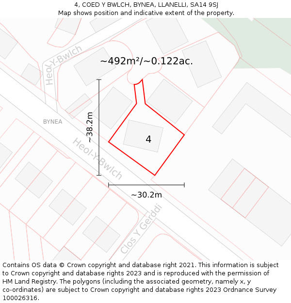 4, COED Y BWLCH, BYNEA, LLANELLI, SA14 9SJ: Plot and title map