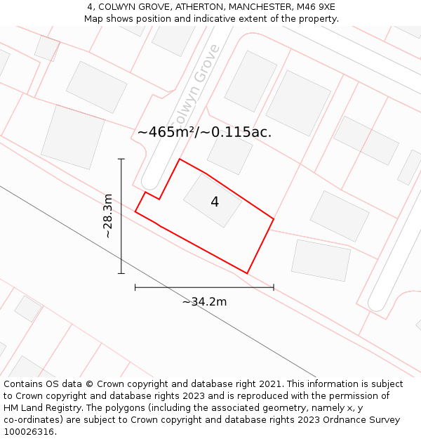 4, COLWYN GROVE, ATHERTON, MANCHESTER, M46 9XE: Plot and title map