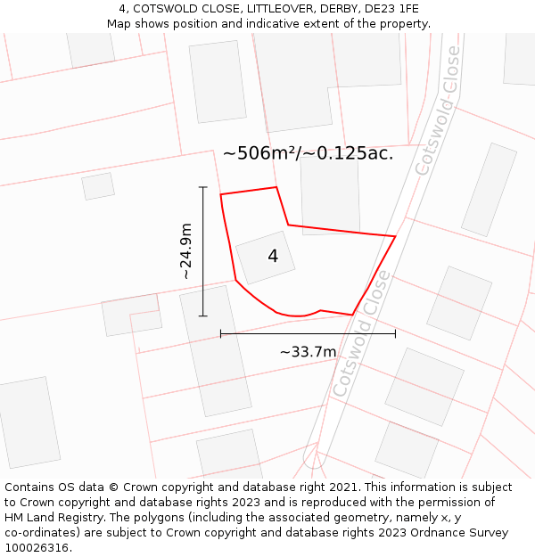 4, COTSWOLD CLOSE, LITTLEOVER, DERBY, DE23 1FE: Plot and title map