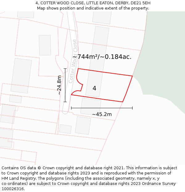 4, COTTER WOOD CLOSE, LITTLE EATON, DERBY, DE21 5EH: Plot and title map