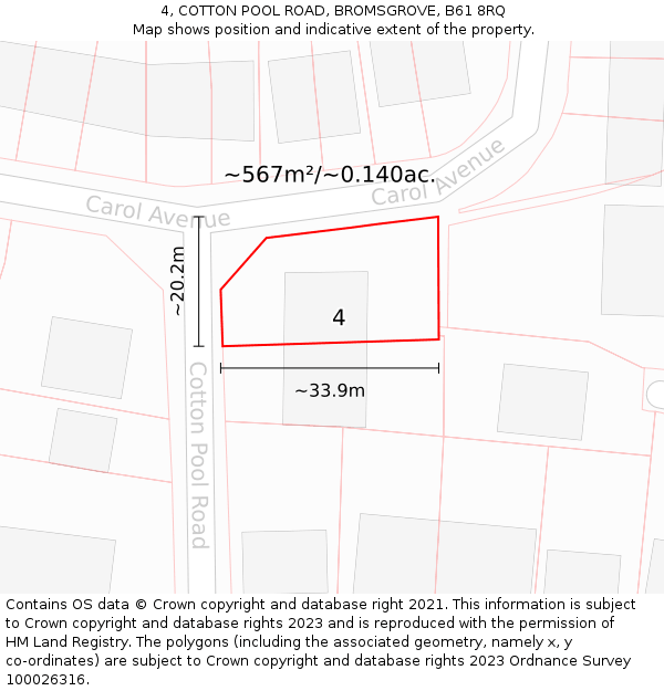 4, COTTON POOL ROAD, BROMSGROVE, B61 8RQ: Plot and title map