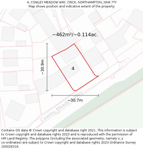 4, COWLEY MEADOW WAY, CRICK, NORTHAMPTON, NN6 7TY: Plot and title map