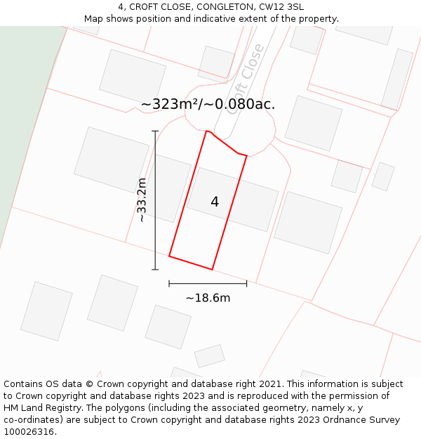 4, CROFT CLOSE, CONGLETON, CW12 3SL: Plot and title map