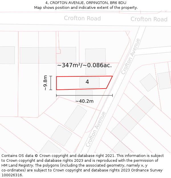 4, CROFTON AVENUE, ORPINGTON, BR6 8DU: Plot and title map