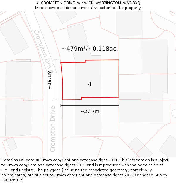 4, CROMPTON DRIVE, WINWICK, WARRINGTON, WA2 8XQ: Plot and title map