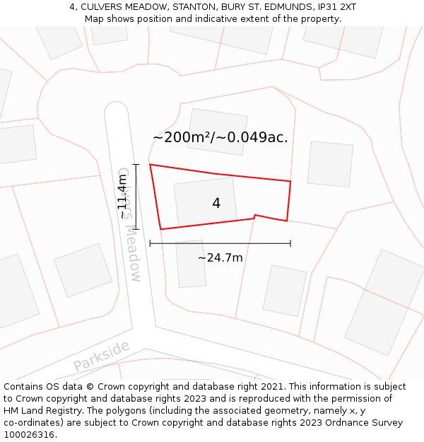 4, CULVERS MEADOW, STANTON, BURY ST. EDMUNDS, IP31 2XT: Plot and title map