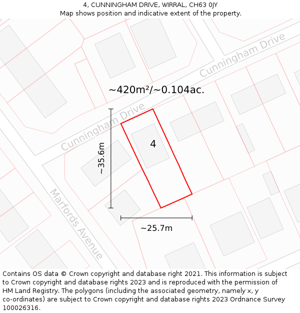 4, CUNNINGHAM DRIVE, WIRRAL, CH63 0JY: Plot and title map