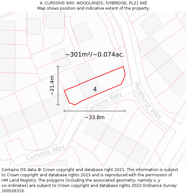 4, CURSONS WAY, WOODLANDS, IVYBRIDGE, PL21 9XE: Plot and title map