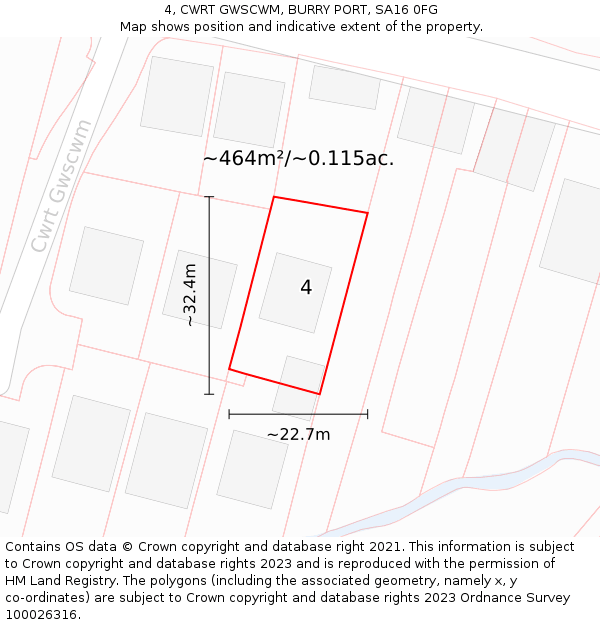 4, CWRT GWSCWM, BURRY PORT, SA16 0FG: Plot and title map