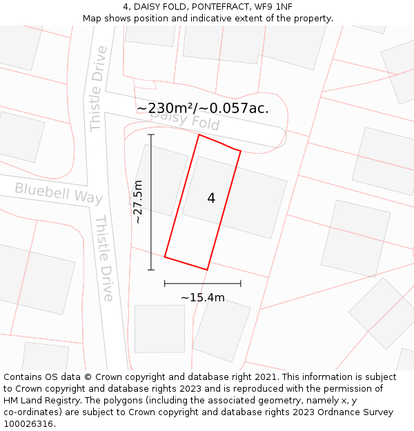 4, DAISY FOLD, PONTEFRACT, WF9 1NF: Plot and title map