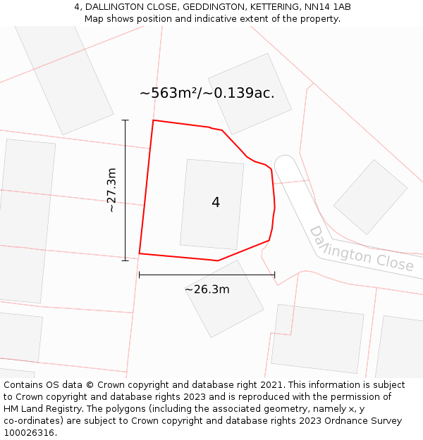 4, DALLINGTON CLOSE, GEDDINGTON, KETTERING, NN14 1AB: Plot and title map