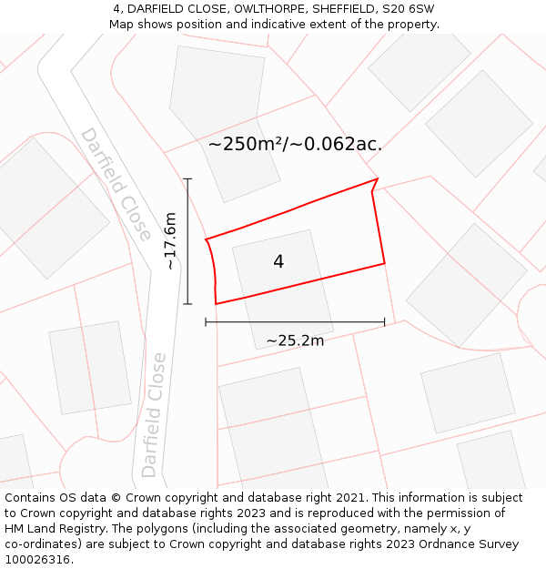 4, DARFIELD CLOSE, OWLTHORPE, SHEFFIELD, S20 6SW: Plot and title map