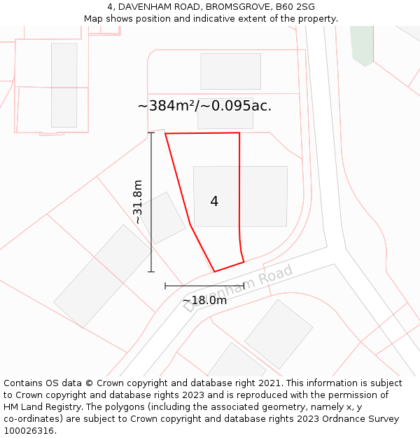 4, DAVENHAM ROAD, BROMSGROVE, B60 2SG: Plot and title map