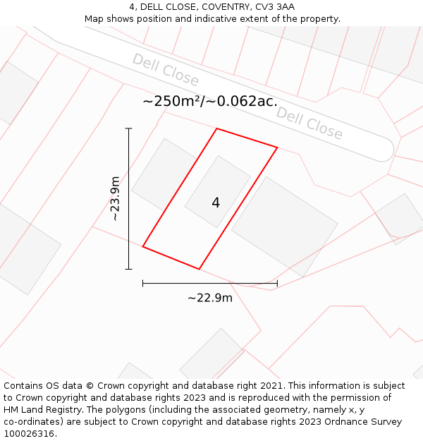 4, DELL CLOSE, COVENTRY, CV3 3AA: Plot and title map