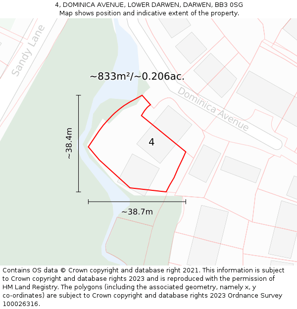 4, DOMINICA AVENUE, LOWER DARWEN, DARWEN, BB3 0SG: Plot and title map