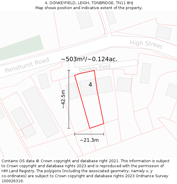 4, DONKEYFIELD, LEIGH, TONBRIDGE, TN11 8HJ: Plot and title map