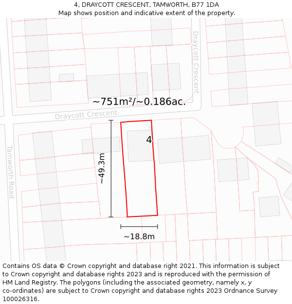 4, DRAYCOTT CRESCENT, TAMWORTH, B77 1DA: Plot and title map