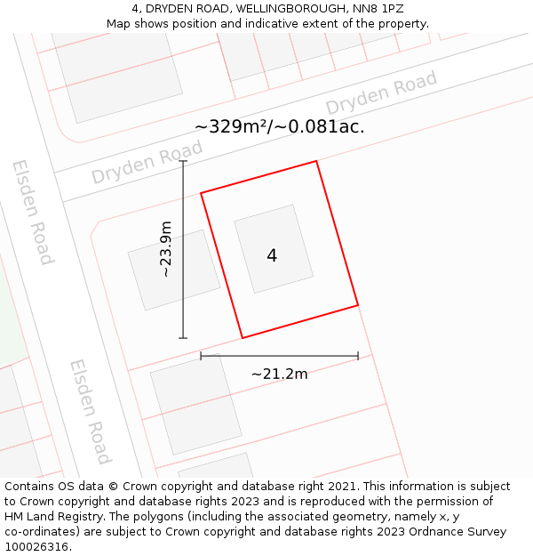 4, DRYDEN ROAD, WELLINGBOROUGH, NN8 1PZ: Plot and title map