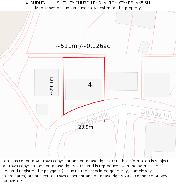 4, DUDLEY HILL, SHENLEY CHURCH END, MILTON KEYNES, MK5 6LL: Plot and title map