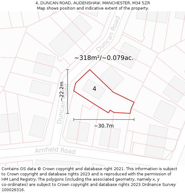 4, DUNCAN ROAD, AUDENSHAW, MANCHESTER, M34 5ZR: Plot and title map