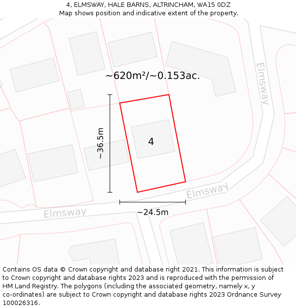 4, ELMSWAY, HALE BARNS, ALTRINCHAM, WA15 0DZ: Plot and title map