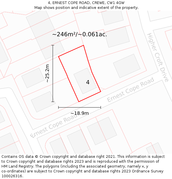 4, ERNEST COPE ROAD, CREWE, CW1 4GW: Plot and title map