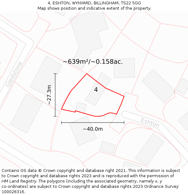 4, ESHTON, WYNYARD, BILLINGHAM, TS22 5GG: Plot and title map