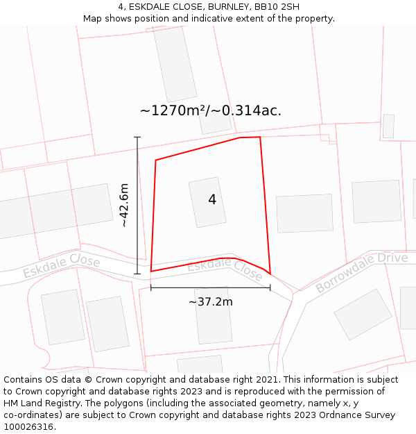 4, ESKDALE CLOSE, BURNLEY, BB10 2SH: Plot and title map