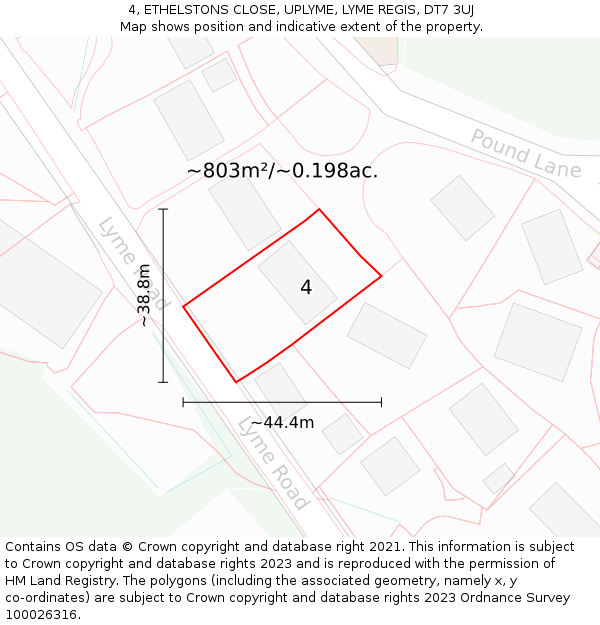 4, ETHELSTONS CLOSE, UPLYME, LYME REGIS, DT7 3UJ: Plot and title map