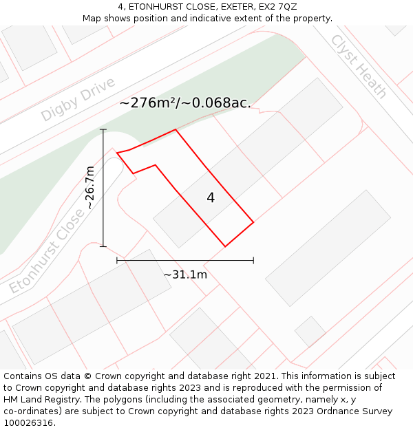 4, ETONHURST CLOSE, EXETER, EX2 7QZ: Plot and title map