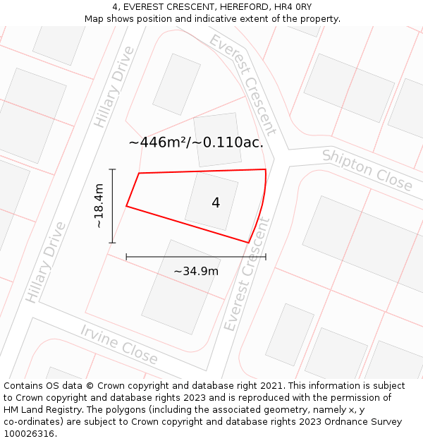 4, EVEREST CRESCENT, HEREFORD, HR4 0RY: Plot and title map