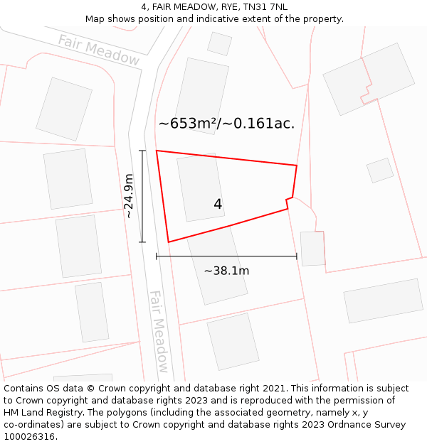 4, FAIR MEADOW, RYE, TN31 7NL: Plot and title map