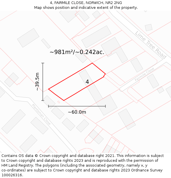 4, FAIRMILE CLOSE, NORWICH, NR2 2NG: Plot and title map