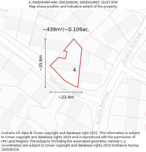 4, FAKENHAM WAY, OWLSMOOR, SANDHURST, GU47 0YW: Plot and title map