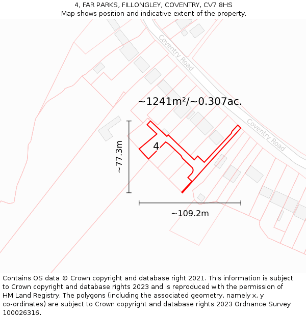 4, FAR PARKS, FILLONGLEY, COVENTRY, CV7 8HS: Plot and title map