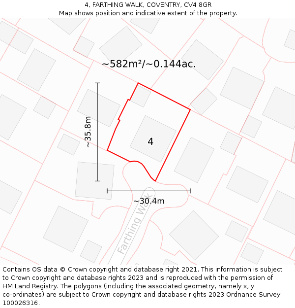 4, FARTHING WALK, COVENTRY, CV4 8GR: Plot and title map