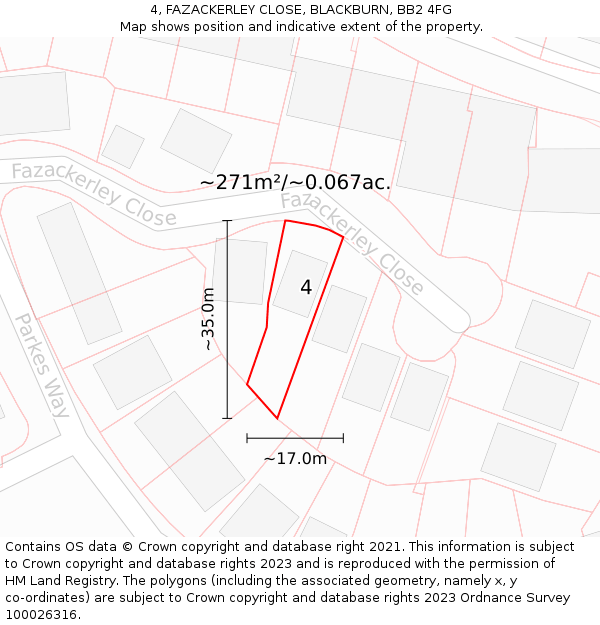 4, FAZACKERLEY CLOSE, BLACKBURN, BB2 4FG: Plot and title map