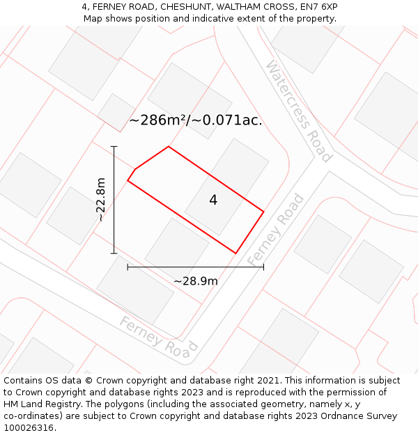 4, FERNEY ROAD, CHESHUNT, WALTHAM CROSS, EN7 6XP: Plot and title map