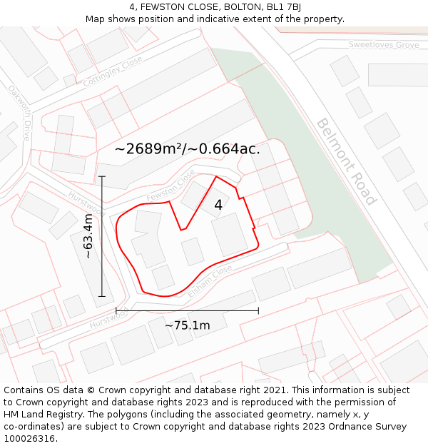 4, FEWSTON CLOSE, BOLTON, BL1 7BJ: Plot and title map