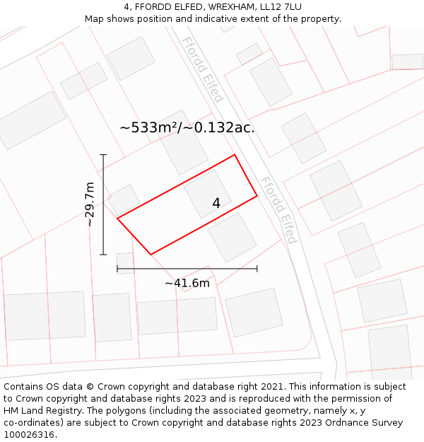 4, FFORDD ELFED, WREXHAM, LL12 7LU: Plot and title map