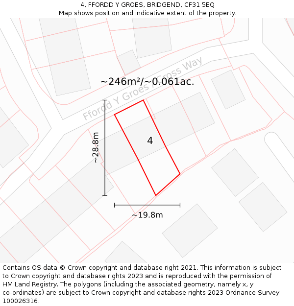 4, FFORDD Y GROES, BRIDGEND, CF31 5EQ: Plot and title map