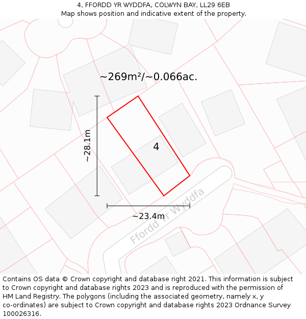 4, FFORDD YR WYDDFA, COLWYN BAY, LL29 6EB: Plot and title map