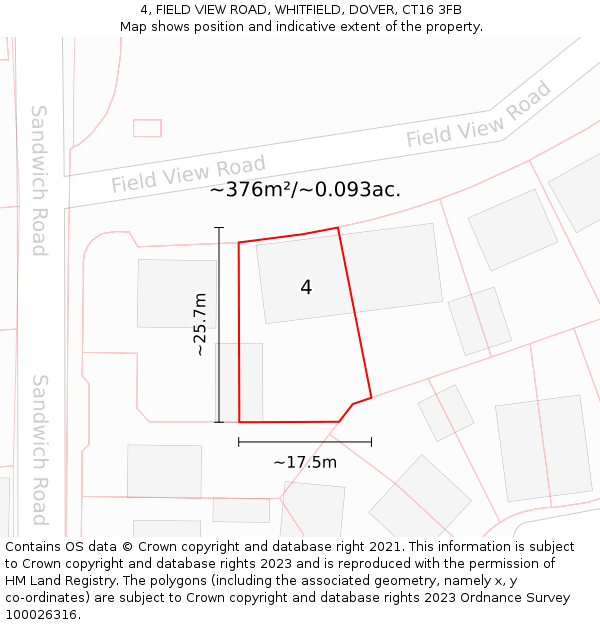 4, FIELD VIEW ROAD, WHITFIELD, DOVER, CT16 3FB: Plot and title map