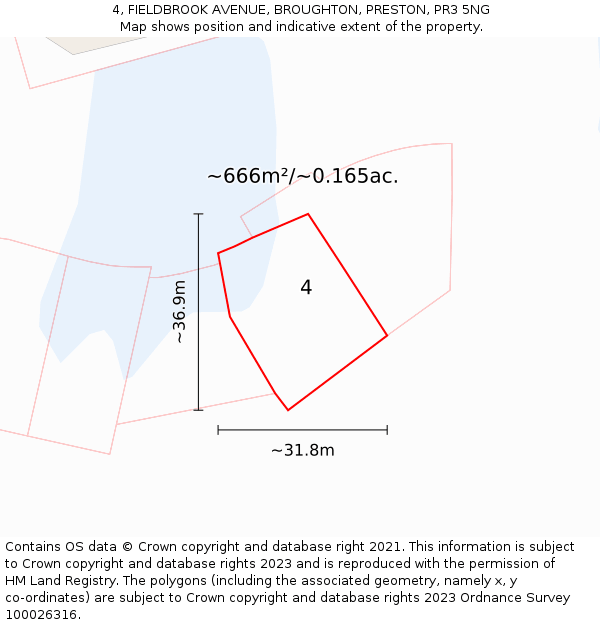 4, FIELDBROOK AVENUE, BROUGHTON, PRESTON, PR3 5NG: Plot and title map