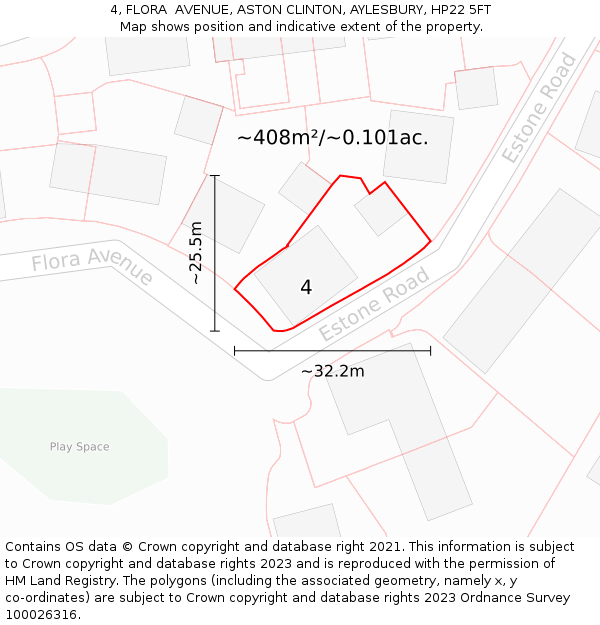 4, FLORA  AVENUE, ASTON CLINTON, AYLESBURY, HP22 5FT: Plot and title map