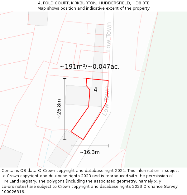 4, FOLD COURT, KIRKBURTON, HUDDERSFIELD, HD8 0TE: Plot and title map